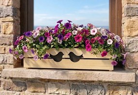 AMADEA Drevený obal na kvetináč s vtáčikmi, 62x21,5x17cm, český výrobok