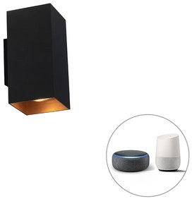 Inteligentná nástenná lampa čierna so zlatým štvorcom vrátane 2 Wifi GU10 - Sab