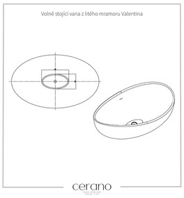 Cerano Valentina, voľne stojaca vaňa z liateho mramoru 180x110 cm, čierna matná, CER-CER-417521