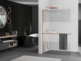 Mexen Kioto+ L, sprchová zástena Walk-In s poličkou a vešiakom 100 x 200 cm, 8mm číre sklo-námraza, ružové zlato profil, 800-100-123-60-35