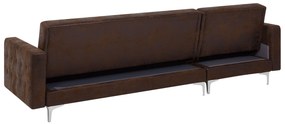Hnedá rozkladacia rohová sedacia súprava čalúnená imitáciou kože s taburetom pravostranná / ľavostranná ABERDEEN Beliani