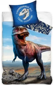 Bavlnené posteľné obliečky Tyranosaurus Rex - motív Fosil Excavation - 100% bavlna Renforcé - 70 x 90 cm + 140 x 200 cm