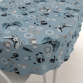 Biante Detský bavlnený oválny obrus Sandra SA-588 Play Game na modrom 80x120 cm