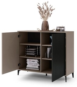 Komoda RIMINI K-123 Taupe bež /Mat crni - MODERAN ORMARIĆ S LADICAMA I ŽLJEBOVIMA