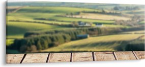 Obraz - Drevená polica s krajinou (120x50 cm)