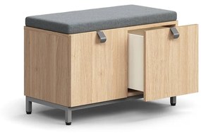 Úložná lavica QBUS, na nožičkách, 584x800x420 mm, strieborná, dub, šedá poduška