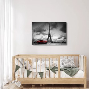Obraz - Eiffelova veža a červené auto (90x60 cm)