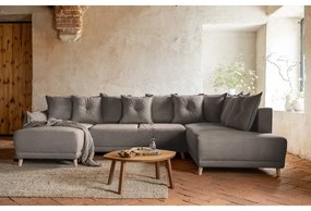 Svetlohnedá menčestrová rozkladacia rohová pohovka (pravý roh/do "U") Lazy Lukka – Miuform