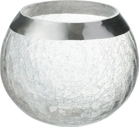 Transparentné sklenený okrúhly svietnik na čajovú sviečku so strieborným zdobením - Ø 15*12 cm