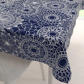 Biante Bavlnený obdĺžnikový obrus Sandra SA-273 Biele mandaly na tmavo modrom 80x120 cm