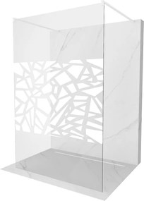 Mexen Kioto, priechodná sprchová zástena 100 x 200 cm, 8mm sklo číre/biely vzor, 2x biela stabilizačná rozpera, 800-100-002-20-85