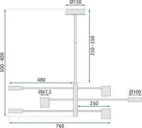 Toolight Toolight, LED stropné svietidlo 6x5W APP597-6C, čierna, OSW-08565