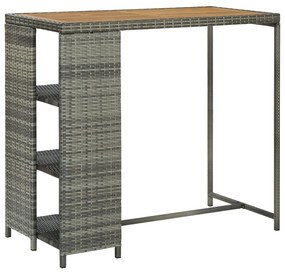 Barový stolík s úložným regálom sivý 120x60x110 cm polyratan