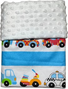 Detská deka Autíčka/minky krémová 60x70 cm – mäkučká deka do kočíka aj postieľky