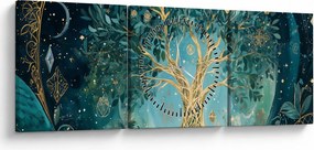 Obraz – Strom života vo vesmíre (s hodinami) (90x30 cm)