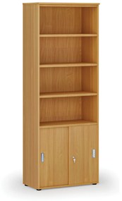 Kombinovaná kancelárska skriňa PRIMO WOOD, zasúvacie dvere na 2 poschodia, 2128 x 800 x 420 mm, buk