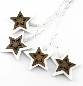 DECOLED LED světelný řetěz na baterie, 10 teple bílých diod, 1,8 m, dřevěné hvězdičky