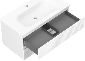 Mexen Rivel, kúpeľňová skrinka 90 cm s umývadlom Vela, 2 zásuvky, drážkovaná, biela matná, 91A20-09047-2-BFF01-W23M01