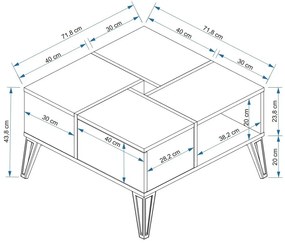 Dizajnový konferenčný stolík Freya 71,8 cm biely / čierny
