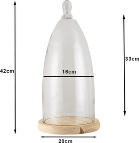 Prírodné úzky drevený podnos so skleneným poklopom - Ø 20 * 41 cm