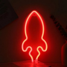 ACA Lighting Neónová lampička - Raketa, 3x AA batérie/USB kábel, IP20, červená farba