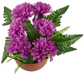 Dušičková dekorácia Fialové chryzantémy v kvetináči, 23 x 22 cm