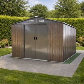 Záhradný domček BestBerg BBSH-1208WT / 10,1 m² / 389 x 260 x 202 cm / dekor tmavé drevo/taupe