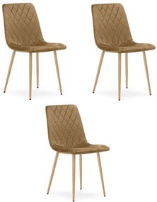 Set troch jedálenských stoličiek TURIN zamatové, hnedé / hnedé nohy (3 ks)