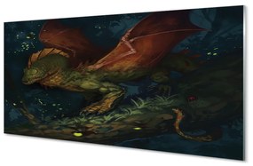 Sklenený obraz Zelený drak v lese 140x70 cm