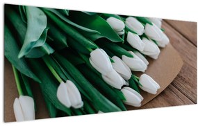 Obraz kytice bielych tulipánov (120x50 cm)