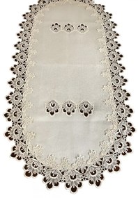 Oválny krémový obrus zdobený krajkou Šírka: 40 cm | Dĺžka: 85 cm