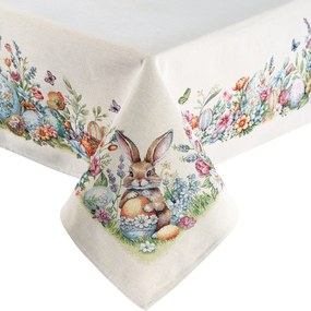 VEĽKONOČNÝ GOBELÍNOVÝ OBRUS BUNNY 140X180 CM VZOROVANÁ