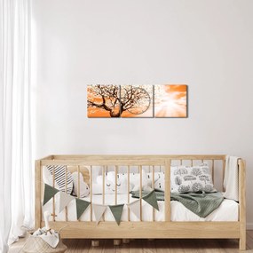 Oranžový obraz stromu (s hodinami) (90x30 cm)