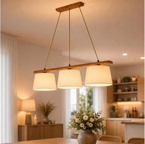 Závesný luster AIDA 3xE27/15W/230V, priemer 25 cm, dub/krémová