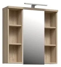 Nástenná kúpeľňová skrinka so zrkadlom VENOM biela/dub sonoma