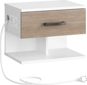 Závesný nočný stolík Verimi s nabíjacou stanicou 38 cm biely/hnedý