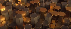 Obraz - Bronzové hexagóny (120x50 cm)