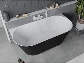 Mexen Oval Slim, voľne stojaca vaňa ku stene, 170 x 80 cm, biela-čierna, biely prepad, 52661708075-20