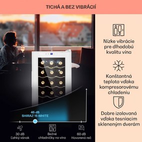 Klarstein Shiraz 15 Slim Uno, vinotéka, 44 l, 135 W, 5–18°C, dotykové ovládanie, biela