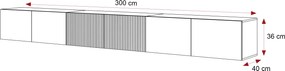 Moderná závesná TV skrinka Dorothy hladká + drážky 300 cm biela