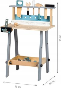 Detský drevený pracovný stôl s náradím – 32 dielov ECOTOYS