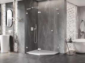 Mexen Lunar, L päťuholníkový sprchový kút naklápací doľava 90 x 80 cm, 8mm číre sklo, biely profil, 831L-090L-080P-20-00-L