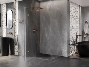 Mexen Lunar T, sklápací sprchový kút ľavý 100 x 120 cm, 8mm číre sklo, medený matný profil, 834T-100-120-65-00-L