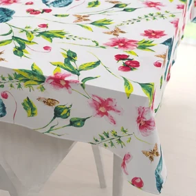 Biante Bavlnený obdĺžnikový obrus Sandra SA-383 Ružovočervené kvety s motýlikmi 60x100 cm