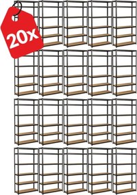 Akcia 20x Regál 240x90x40 cm lakovaný 6-policový, nosnosť 1050 kg - čierny