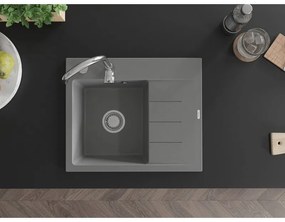 Mexen Ben, 1-komorový granitový drez 600x500x190 mm, ľavý+ chrómový sifón, šedá, 6522605000-71