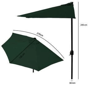 Polkruhový záhradný slnečník Liver 270 cm zelený