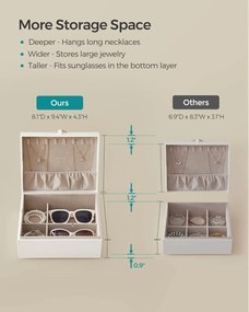 Malá šperkovnica, 2 priehradky, biela, 11x24x20,5cm