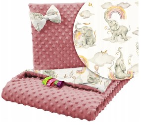 BabiM Deka do kočíka + vankúš 75x100 Minky Animals Farba: ružová-slon