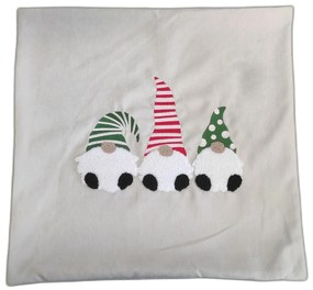 Vianočná 3D obliečka na vankúš CHRISTMAS - 3 škriatkovia 45x45 cm - šedý/červený/zelený/biely
